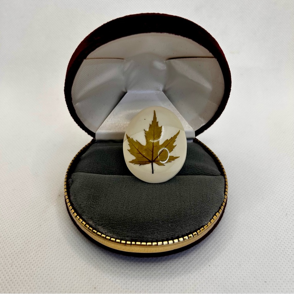 Lucite Green Maple Leaf Brooch